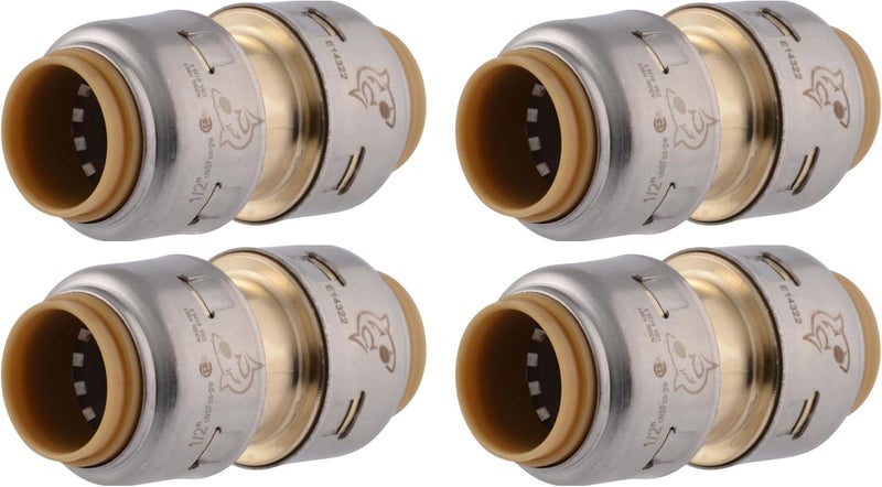 SharkBite Max 1/2 Inch Coupling, Pack of 4, Push to Connect Brass Plumbing Fitting, PEX Pipe, Copper, CPVC, PE-RT, HDPE, UR008A4 - Image 1